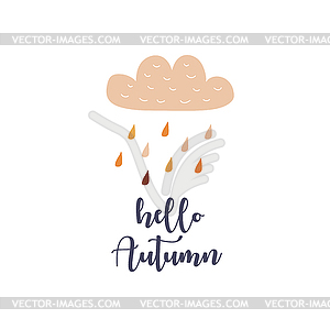 Card design with text hello Autumn. style. Rain wit - vector clipart