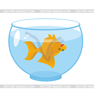 Dead gold fish in aquarium. Sea animal deceased. - vector clip art