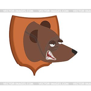 Bear hunter trophy. Grizzly head on shield. - color vector clipart