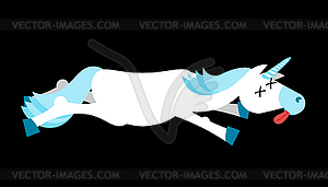 Dead unicorn. deadly Fantastic animal with horn. - vector clipart