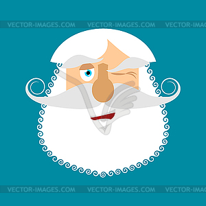 Old man winks Emoji. senior with gray beard face - vector image