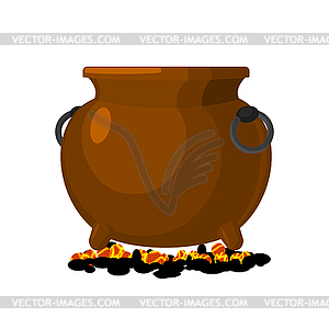 Boiler is on charcoal. pot . Big cauldron - vector image