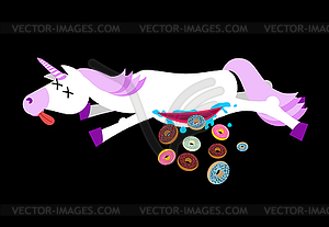 Anatomy unicorn of belly Intestines fell donut. Dea - color vector clipart