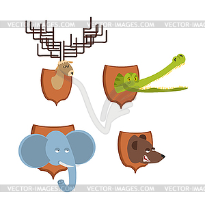 Head animal Hunter trophy set elephant and bear. - vector clipart