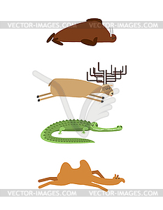 Sleeping animals set 1. Seal and moose. Crocodile - color vector clipart