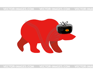 Russian red bear in fur hat. Communist red symbol i - vector image