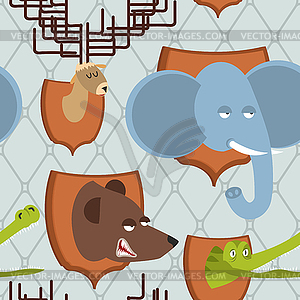 Head animal Hunter trophy seamless pattern. elephan - color vector clipart