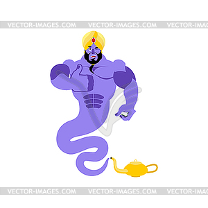 Genie winks Emoji. Magic ghost thumbs up. Arabic - vector clipart