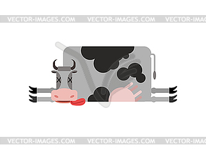 Dead cow. Farm animal dead. Corpse cattle - vector clipart