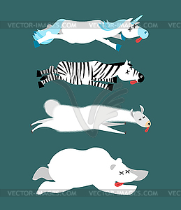 Dead animals set 1. Unicorn and zebra. Llama and - vector clipart