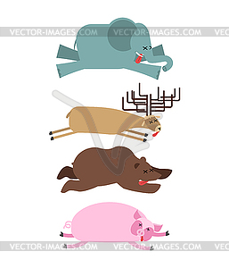 Dead animals set 2. Elephant and deer. Bear and pig - color vector clipart