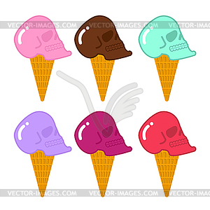 Skull ice cream set. skeleton head sweetness. - vector clipart