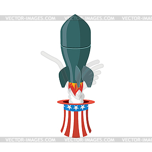 Missile USA. Rocket fly of hat Uncle Sam. American - vector clip art