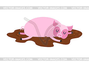 Sleeping pig in mud. Farm Animal is sleeping. Sleep - vector clipart