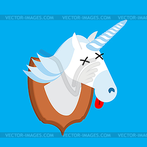 Unicorn hunter trophy. Head is fantastic animal wit - vector clipart