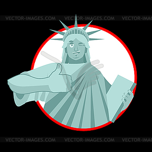 Statue of Liberty Winks. thumbs up landmark America - vector clip art