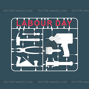 Labor Day is set of tools. Plastic kit with - vector clipart