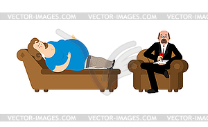 Fat woman at psychologist reception. Consultation o - vector image