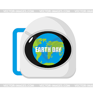 Earth Day. Helmet astronaut and planet reflected. - stock vector clipart