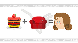 Cake plus sofa is equal to obesity. Mathematics of - vector clipart