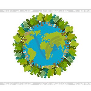 Trees and Earth. Planet and forest. Earthly - vector image