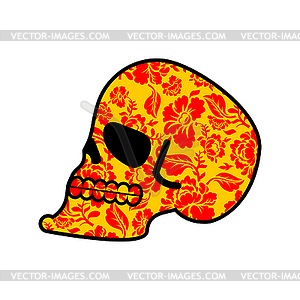 Skull of Khokhloma. Head of skeleton and flowers. - vector image