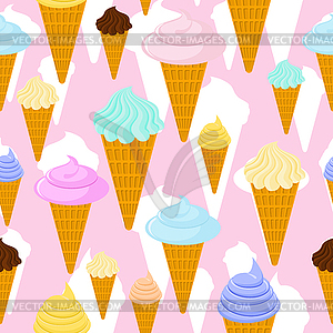 Ice cream seamless pattern. Dessert waffle cup - vector clipart