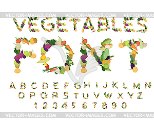 Vegetarian font. Alphabet of vegetables. Edible - vector EPS clipart