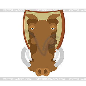 Warthog hunting trophy. Head wild boar on shield. - vector image