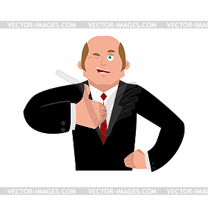 Businessman winks and thumb up shows well. Sign is - vector clip art