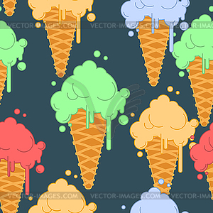 Ice cream in waffle cone seamless pattern. Cold - vector clip art