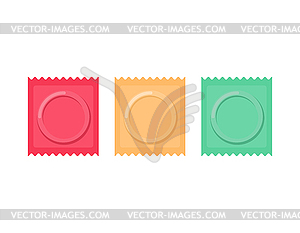 Set color Condom packed . Contraceptive - color vector clipart