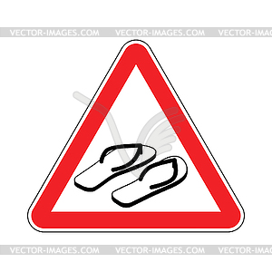Attention slippers. Caution beach shoes. Red - vector clipart