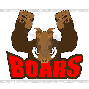 Strong angry boar warthog. Wild boar and barbell. - vector image