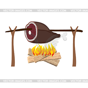 Grilled Ham on spit. Roasting meat. BBQ gammon - vector image