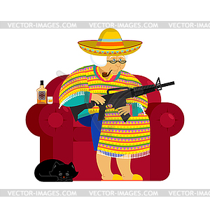 Mexican grandmother with gun. Old woman of Mexico o - vector EPS clipart