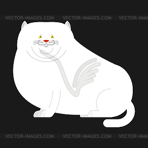 Fat white cat . Big Thick pet home - vector image