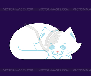 White Cat sleep. cute kitten is sitting. Pet - vector clip art