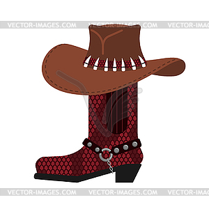 Australian hat and crocodile skin boots. Cowboy - vector clipart