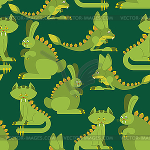 Prehistoric rabbit dinosaur seamless pattern. Dino - vector image