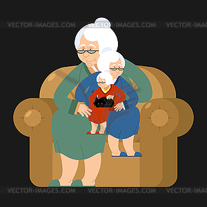 Grandmother recursion sits on chair. grandma - vector clipart