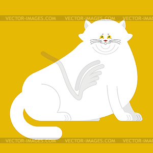 Fat white cat . Big Thick pet home - vector clip art