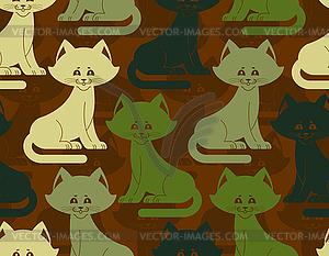 Military texture cat. Army kitten seamless - vector clipart