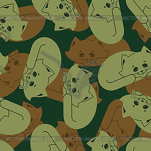 Military texture cat. Army kitten seamless - vector clip art