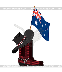 Australia flag and Australian hat and crocodile ski - vector clipart