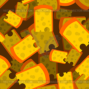 Cheese piece seamless pattern 3D. Yellow dairy - vector image