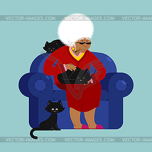 African American Grandmother and cat sitting on - vector image