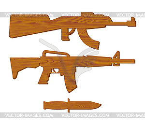 Wooden gun kids set. Board weapons and knife. - vector image