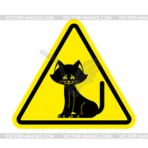 Attention cat. Caution pet. Yellow triangle road - vector clipart