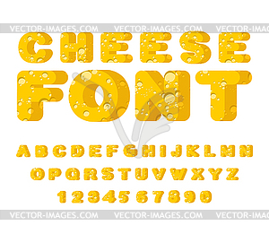 Сырный шрифт. Сырой ABC. Пищевой алфавит. желтый - векторизованное изображение